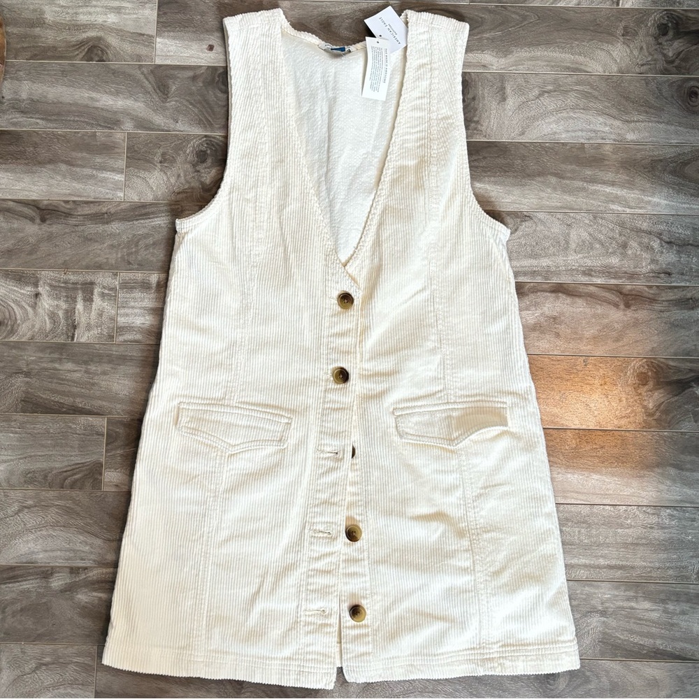 American Eagle Outfitters Cream Button-Front Corduroy Mini Dress